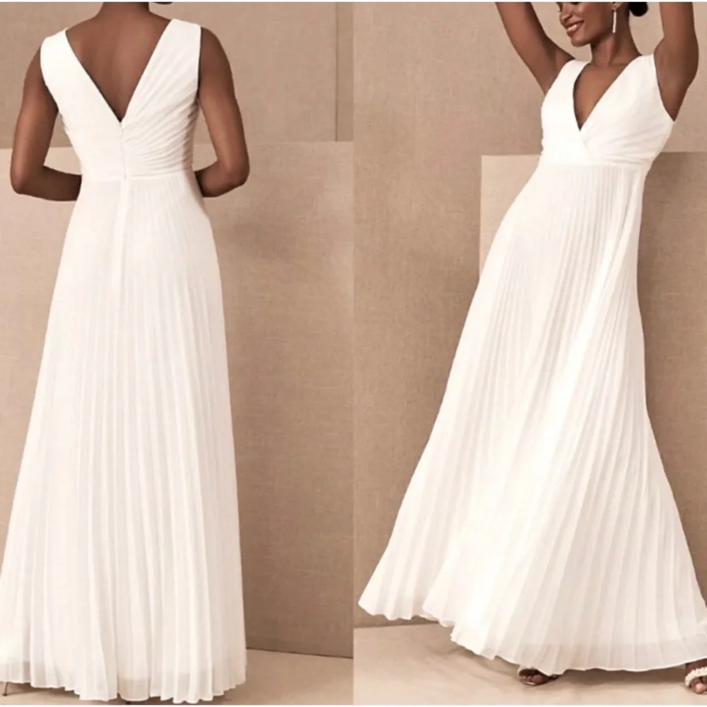 BHLDN x Badgley Mischka Sloane Size 6 Ivory Pleated Maxi Wedding Dress - Picture 1 of 13